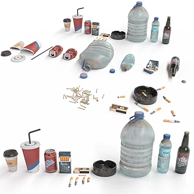 Garbage set \ Bottles, cigarette butts, cups