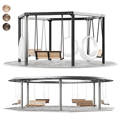 Set of pergolas (gazebos, canopies) with swings, benches 4