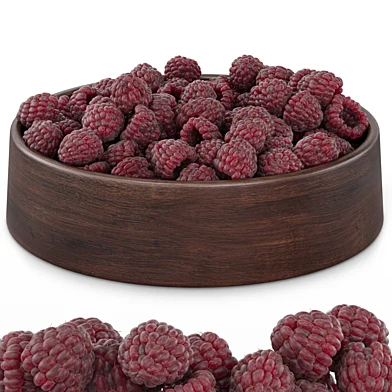 Raspberries in a wooden plate