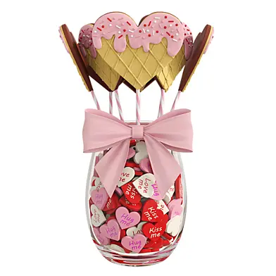 Glazed heart shaped wafers on a stick