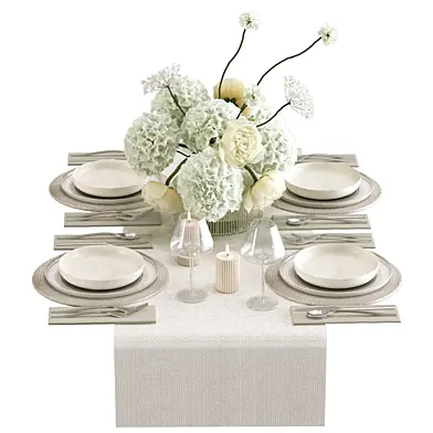 Decorative tableware set with a lush realistic bouquet of flowers