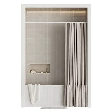 Shower curtain with frill and accessories