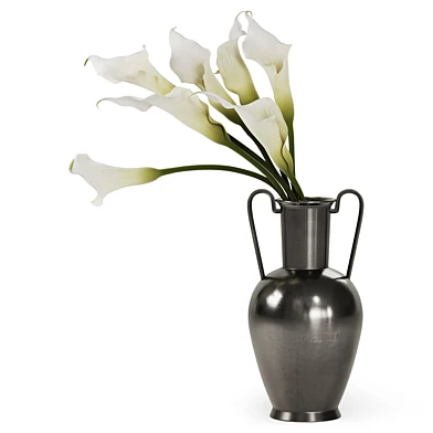 Bouquet of white Calla flowers in a metal vase 02