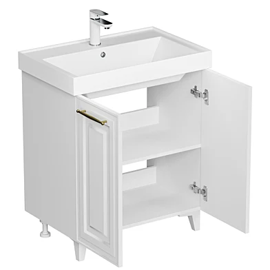 Lira 70 floor cabinet color white satin handles gold