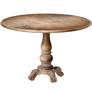 Round Vintage Rustic Pedestal Dining Table with Distressed Finis