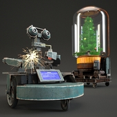 The robot and the Christmas tree.