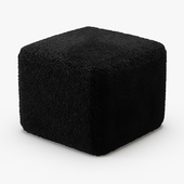 Black Curly Sheepskin Square Pouf