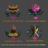 sequential order of the four Auspicious Symbols of Nepali