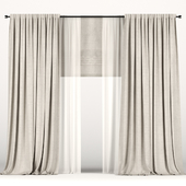 Beige curtains with tulle and a roman curtain