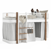 White and Oak Wood Low Loft Bed by Oliver