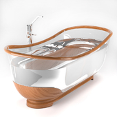 Glass and wood bathroom