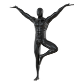 Male abstract mannequin stands in yoga pose 111