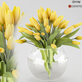 Bouquet of yellow tulips in a vase