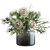 Bouquet with peonies, eucalyptus and olive