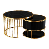 Coffee Table Modern Round Gold & Black Nesting Coffee Table with Shelf Tempered Glass Top 2 Piece Set coffee table