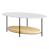 Coffee table 39" Modern White & Natural Oval Coffee Table with Storage Shelf Light Wood and Metal coffee table