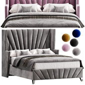 Transitional Gray Velvet Wingback Headboard