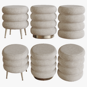 Cream velvet pouffe set