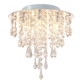 Modern Crystal Chandelier Flush Mount Ceiling Light Fitting Crystal Droplets Effect Round