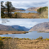 Panorama. View of the bay, mountains. Northern Ireland.