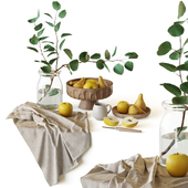 Decorative set with fruits and eucalyptus branch