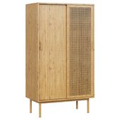 Wardrobe Waska Sliding Door Oak Veneer & Rattan Double Wardrobe