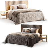 Double bed with upholstered headboard