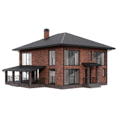 Two-story brick house with a terrace and porch