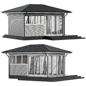 Gazebo finished with siding and panoramic glazing
