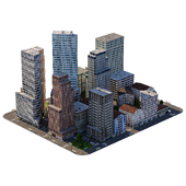 Low poly model of a city block