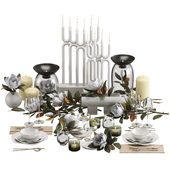Decorative Set, Dinner for two with Magnolias