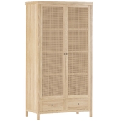 Gabin Solid Pine Rattan 2 Door Wardrobe