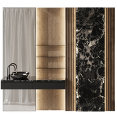 Dark Bathroom Furniture with Marble Wall and Backlight