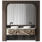 Bathroom Furniture with Big Arc Mirror and Rounded Painted Cabinet