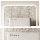 Minimalistic reception with a decorative wall with lighting and tiles