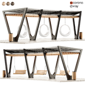 Pergola with swings, benches