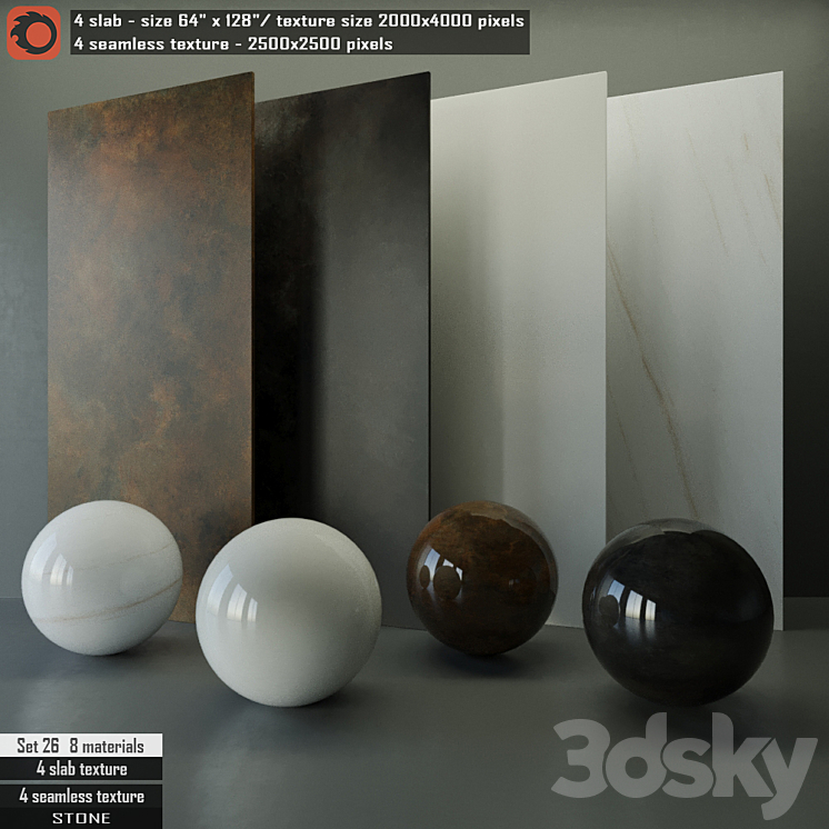 Stone slab & Seamless texture Set 26 - Stone - 3D model