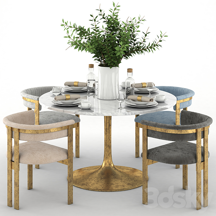 Elliott Dining Chairs with Iris Dining Table - Table + Chair - 3D model