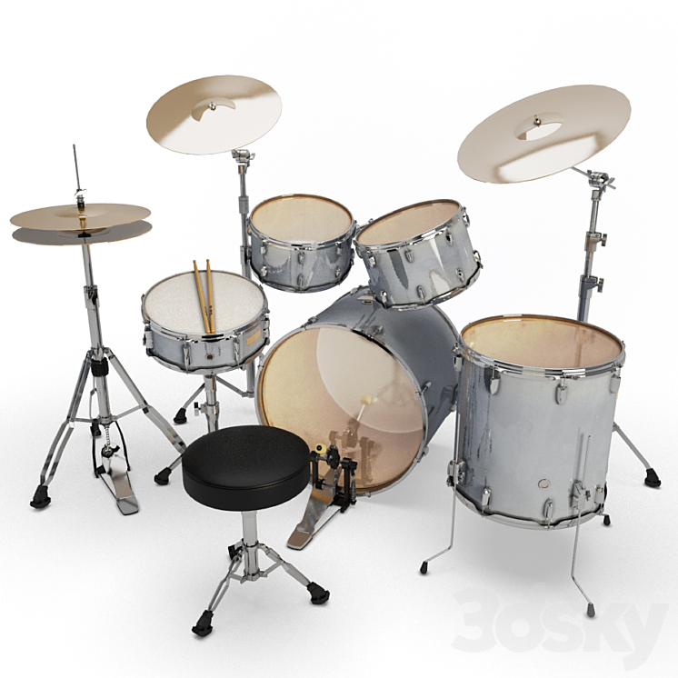 Acoustic Drum Set - Musical instrument - 3D model