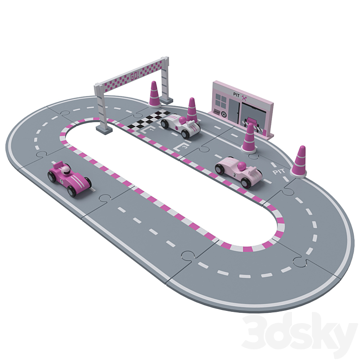 Pink Racing Car Set Kid's Concept Racing Car Set Pink - Toy - 3D model