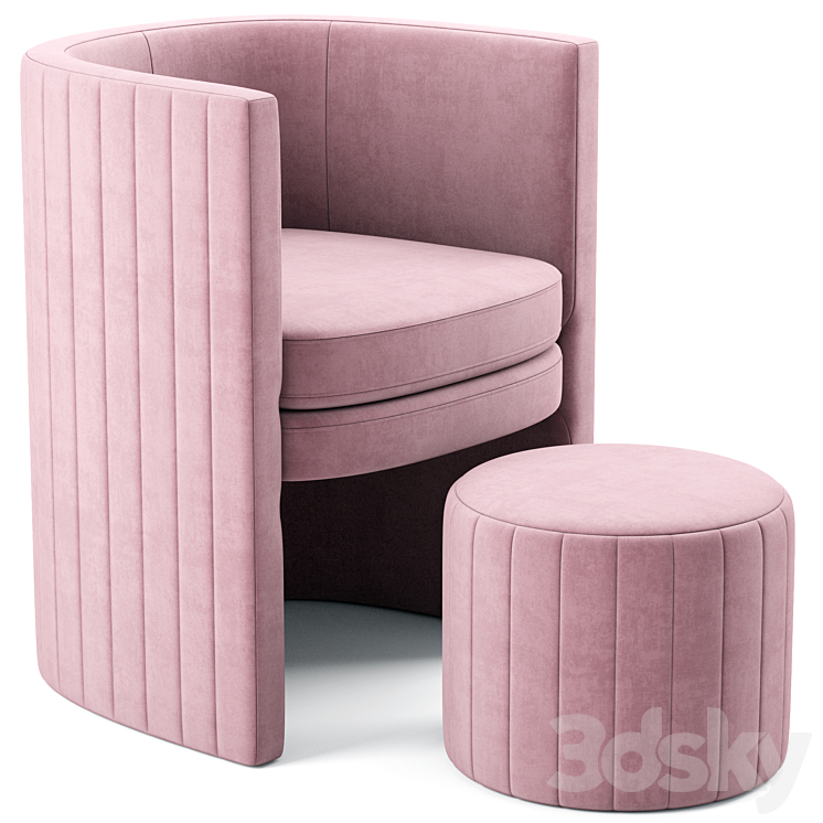Selena Cream Velvet Accent Chair and Ottoman Set