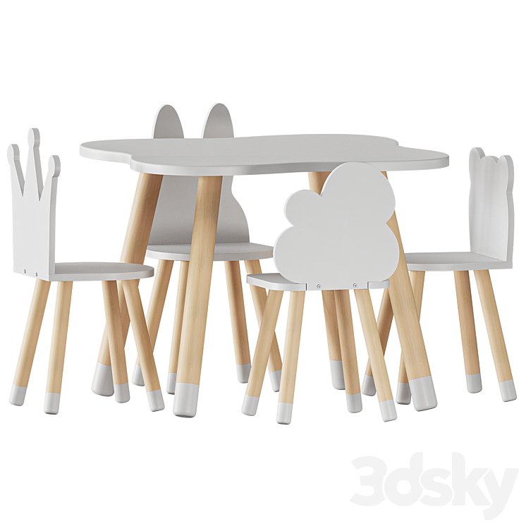 FUN Wooden Kids Table and Chairs Set - Table + Chair - 3D model