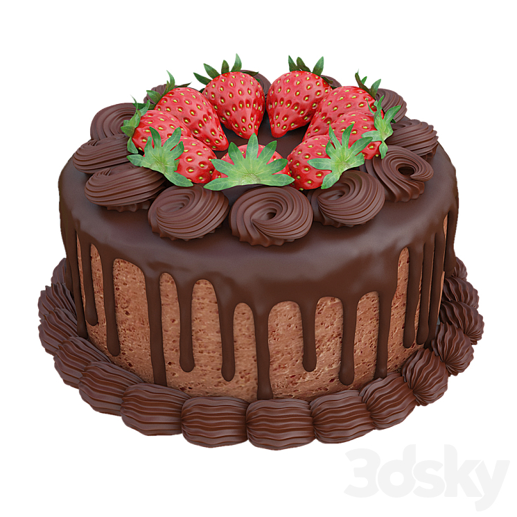 Chocolate strawberry cake - Food and drinks - 3D model