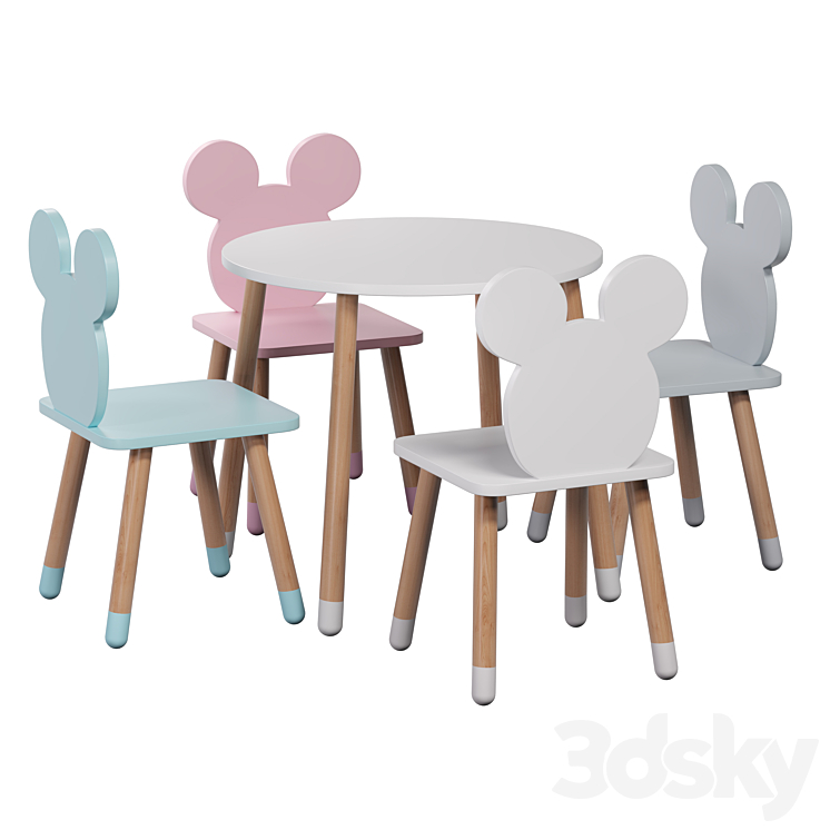Mickey Chair and Table for children - Table + Chair - 3D model
