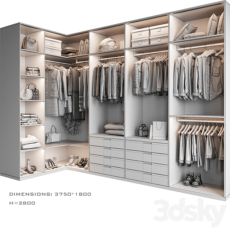 Dressing room 8 - Wardrobe & Display cabinets - 3D model Dressing room 8 - Wardrobe & Display cabinets - 3D model