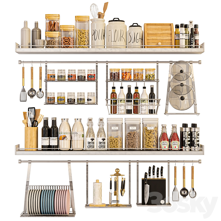 Kitchen Rake Model Large rack with dishes, spices and service for the kitchen or ...