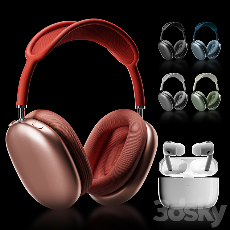airpod-max-and-airpod-pro-headphone-set-full-color-audio-tech-3d-model