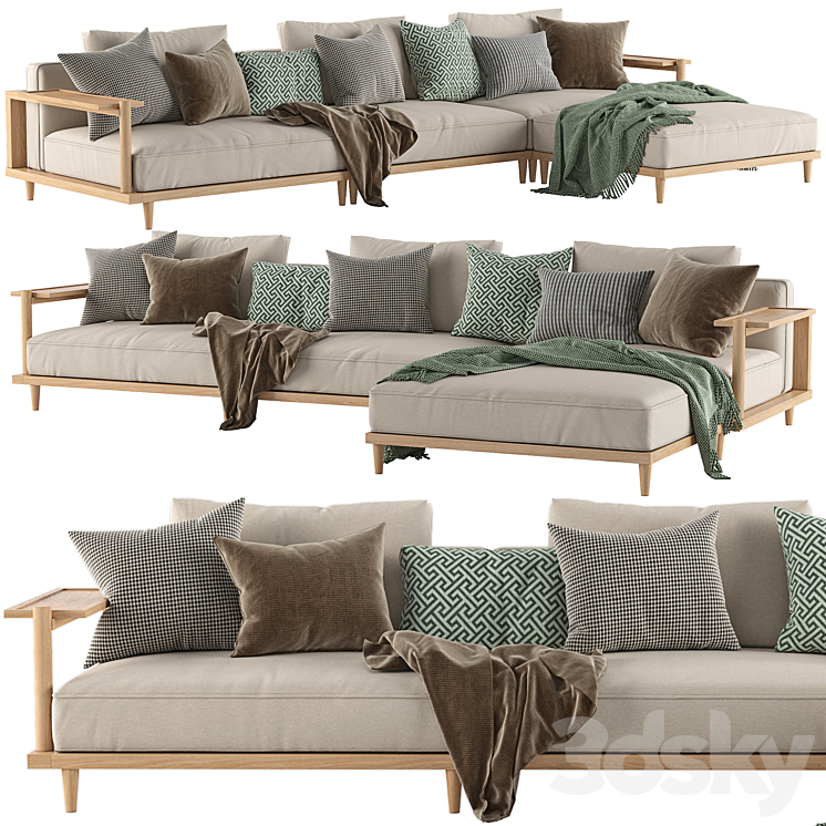 Riddle Ash Wood Outdoor L-Shaped Sectional Sofa by Acanva - Sofa - 3D model