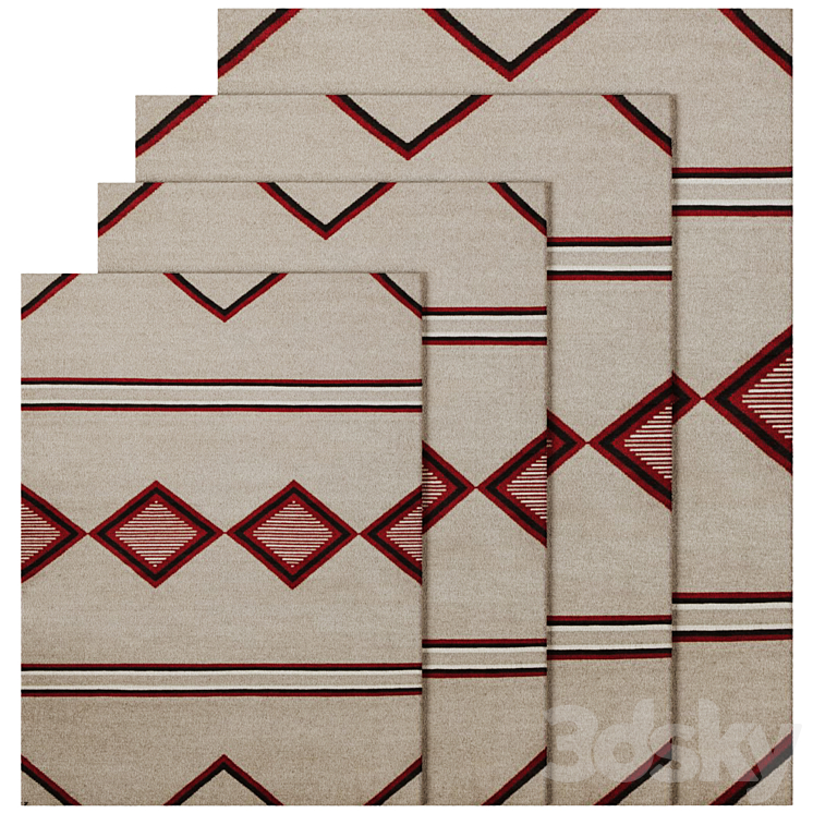 Apache Style Rugs APACHE CREAM RED Rug By David E. Adler - Carpets - 3D model