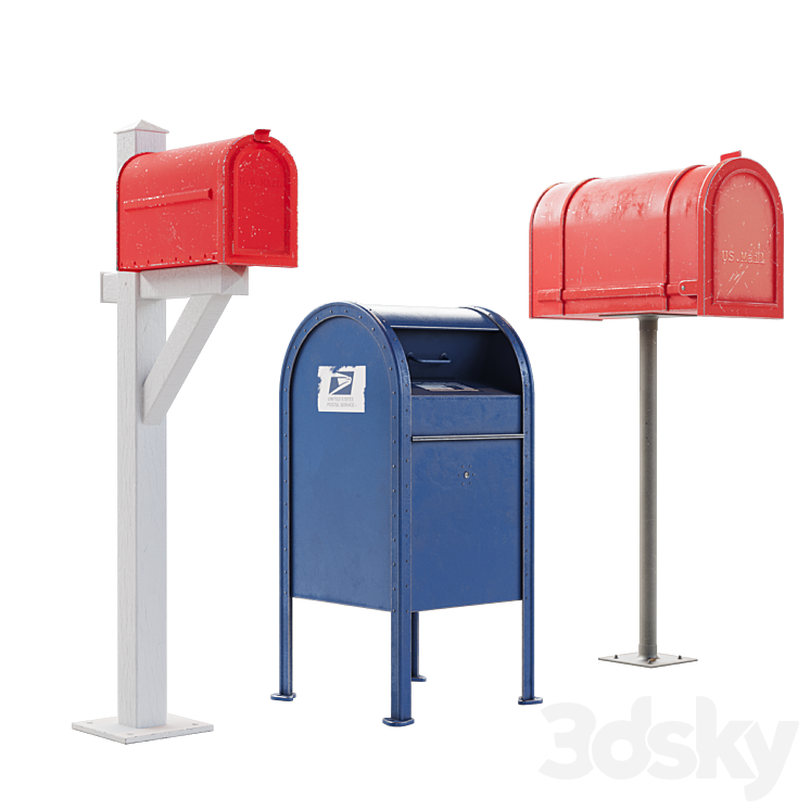Three Mail 3 Mail boxes - Urban environment - 3D model